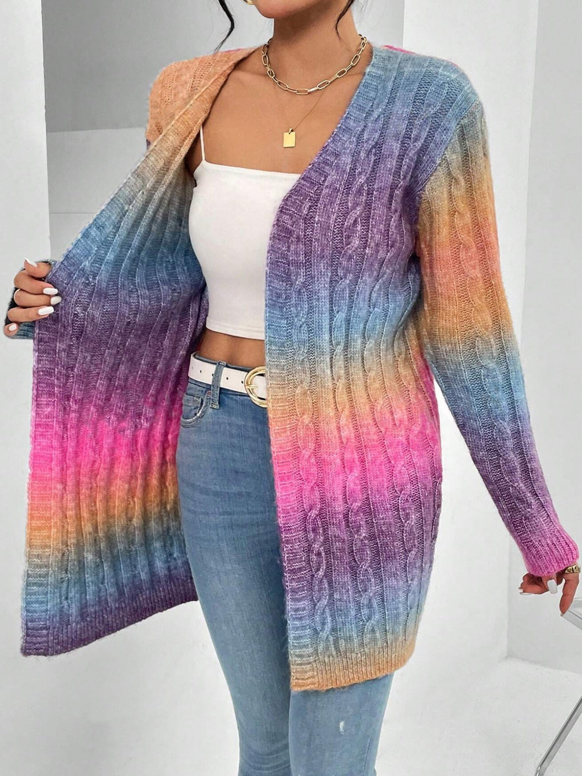 Cardigan lungo in morbida maglia aperto sul davanti