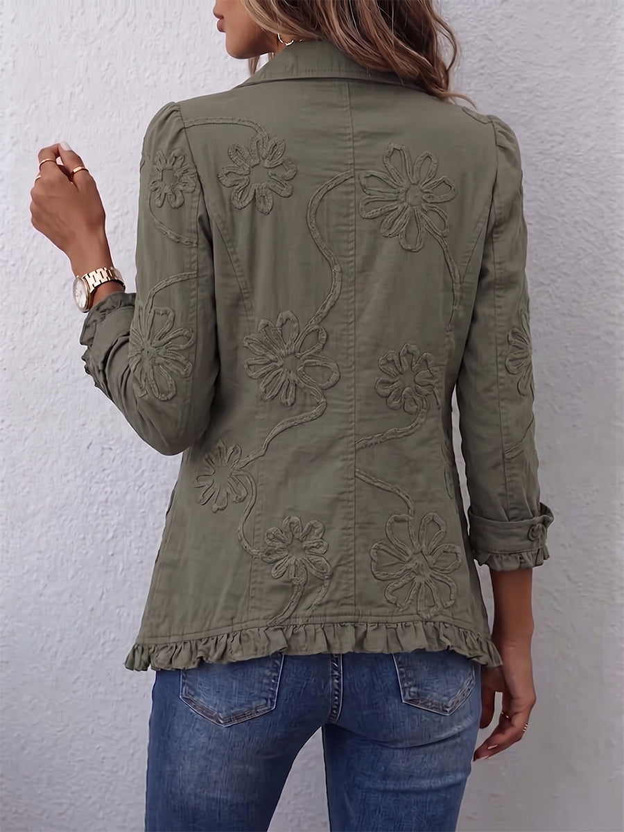 Kamberly | boho chic con ricami floreali utility con bordi a volant giacca