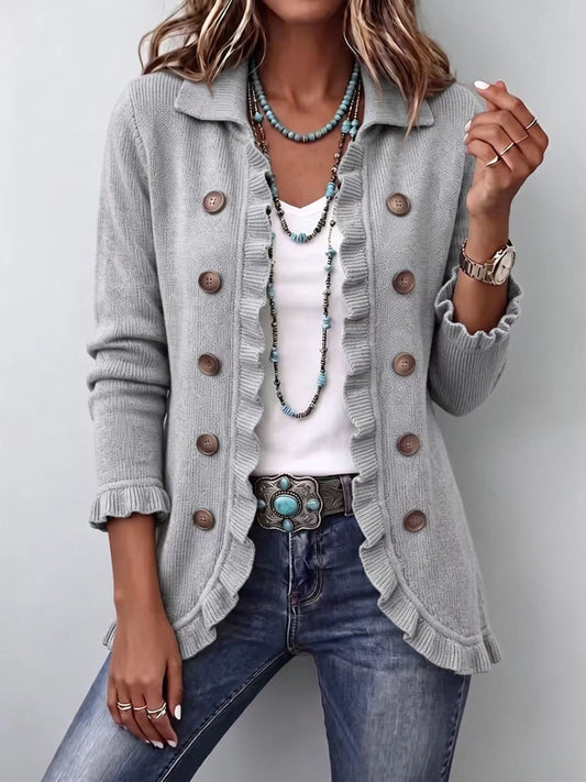 Elowen | Heather Grey Ribbed Knit con volant giacca