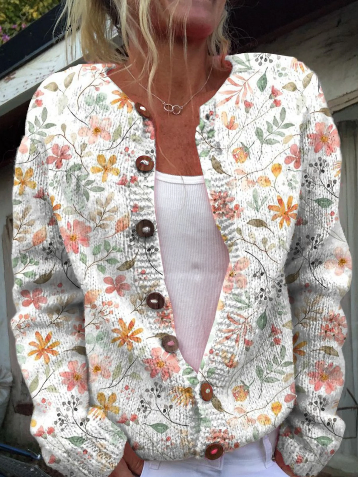 Greta™ | Cardigan vintage in maglia floreale - Elora Boutique