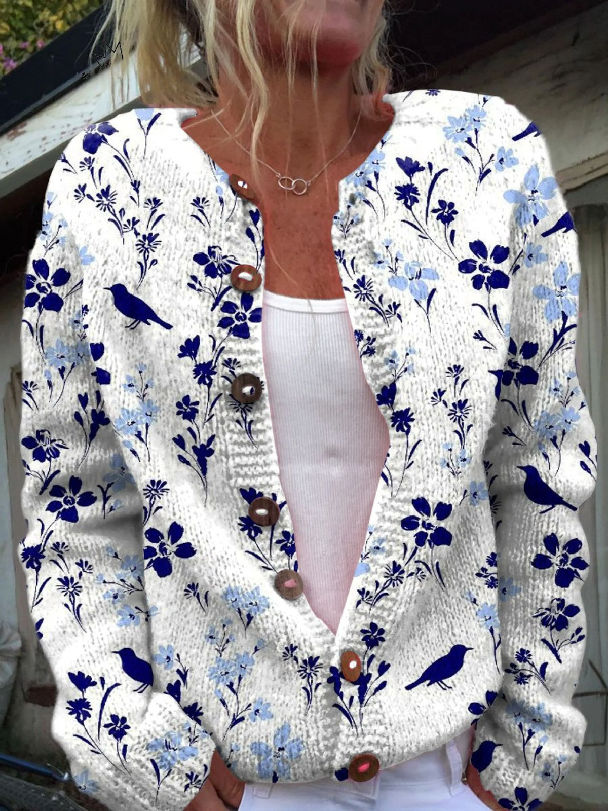 Vynora™ | Cardigan vintage con bottoni e stampa floreale con uccelli - Elora Boutique
