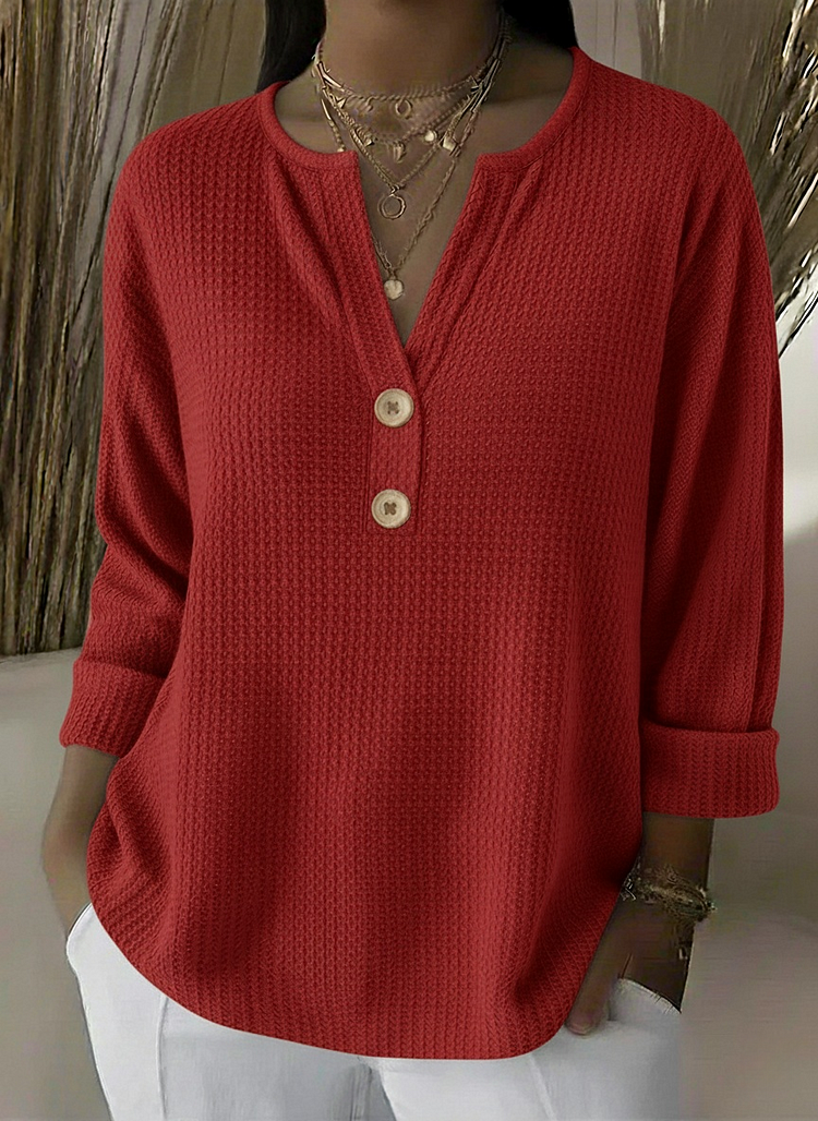 Lucia | T-shirt Henley testurizzata con bottoni