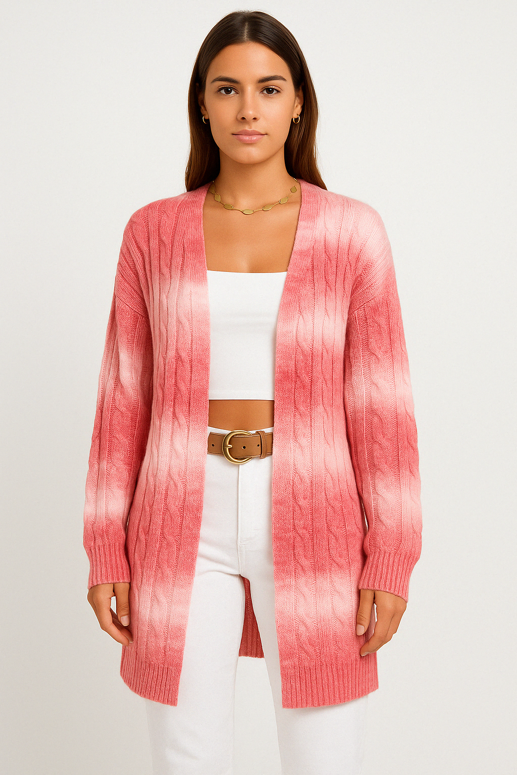 Cardigan lungo in morbida maglia aperto sul davanti