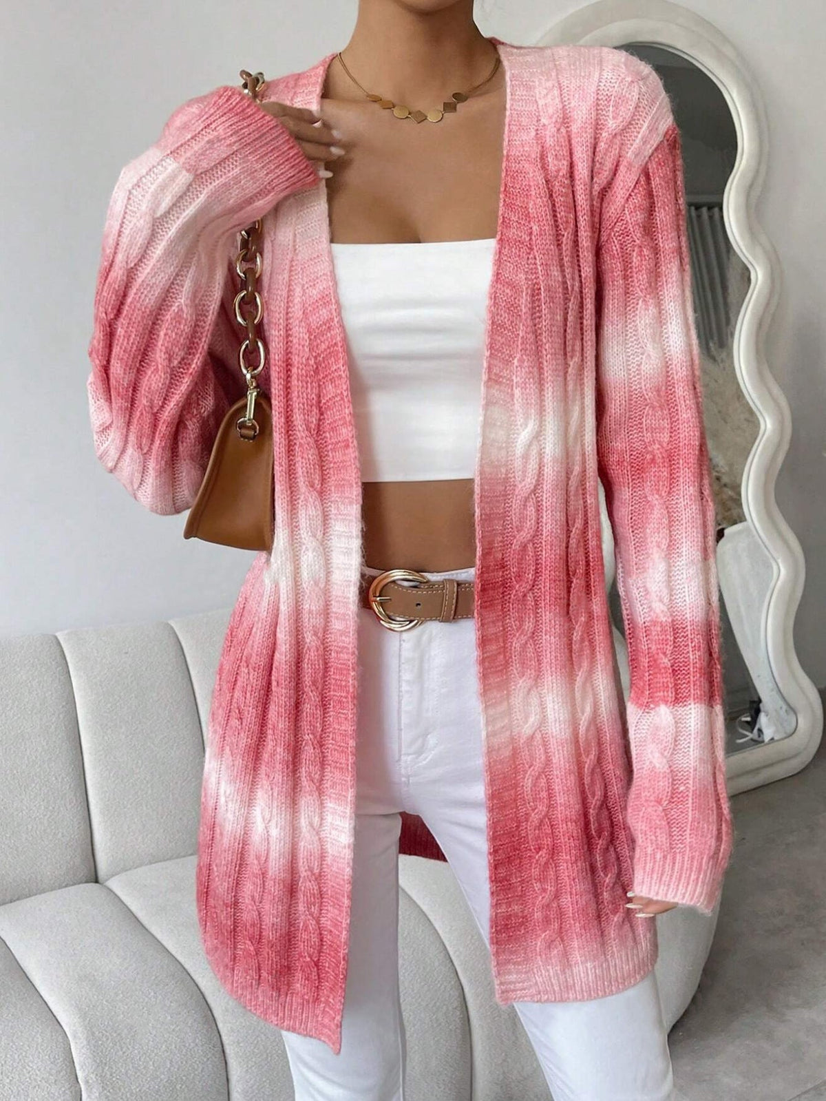 Cardigan lungo in morbida maglia aperto sul davanti