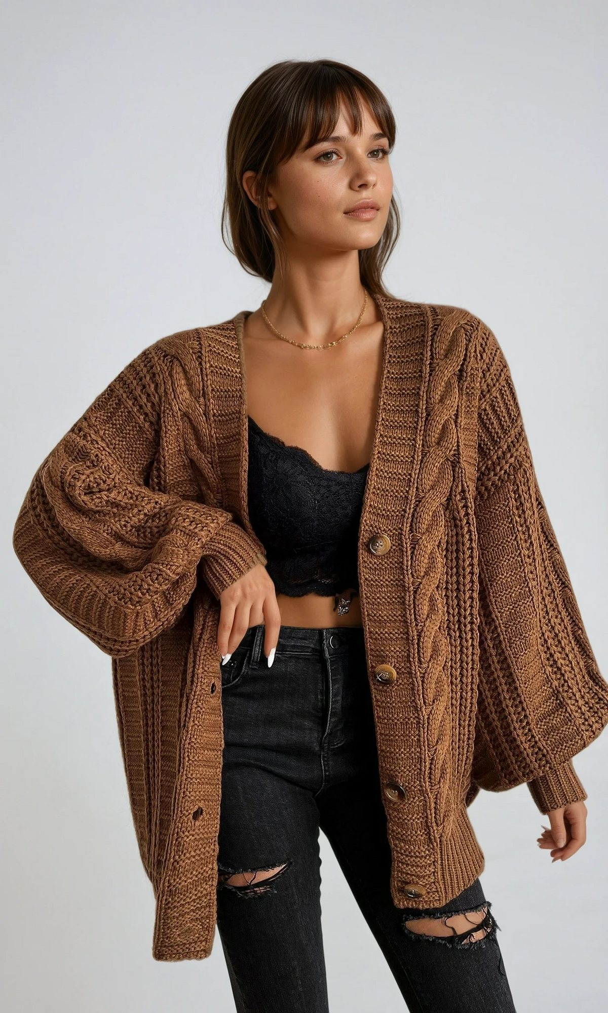Cardigan oversize a trecce - Elora Boutique