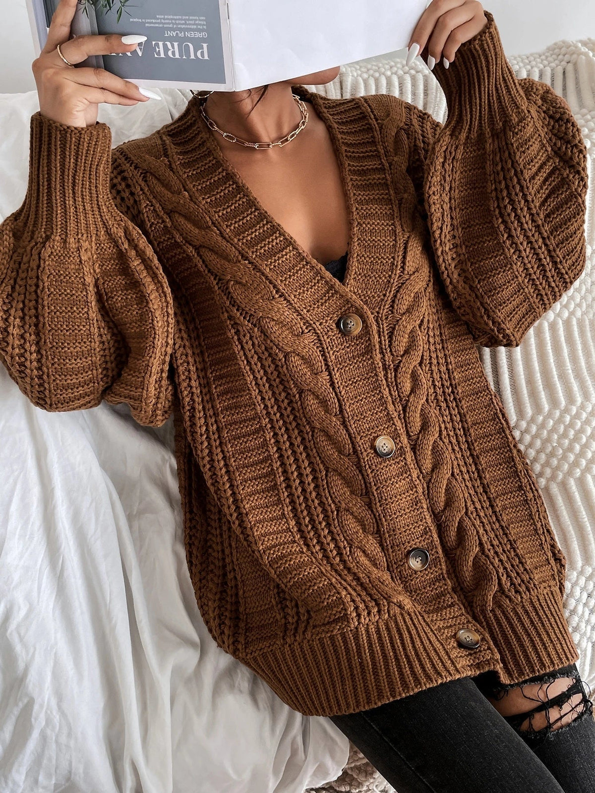 Cardigan oversize a trecce