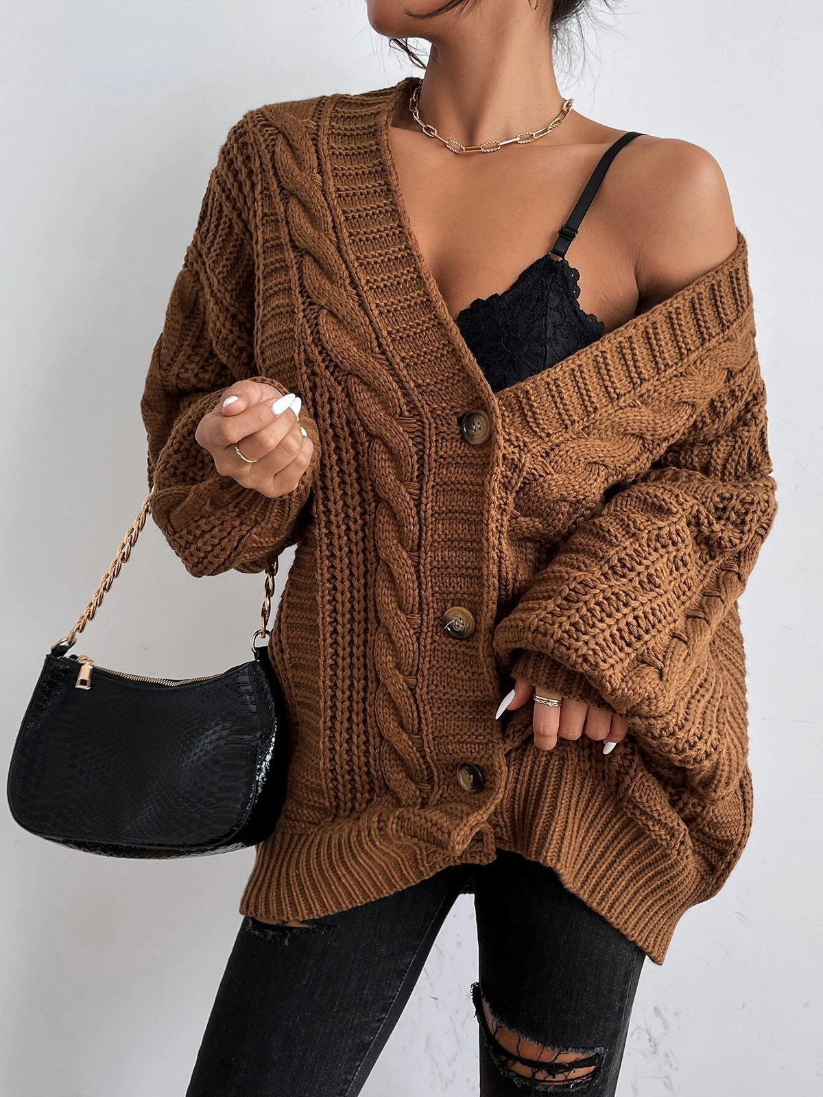 Cardigan oversize a trecce