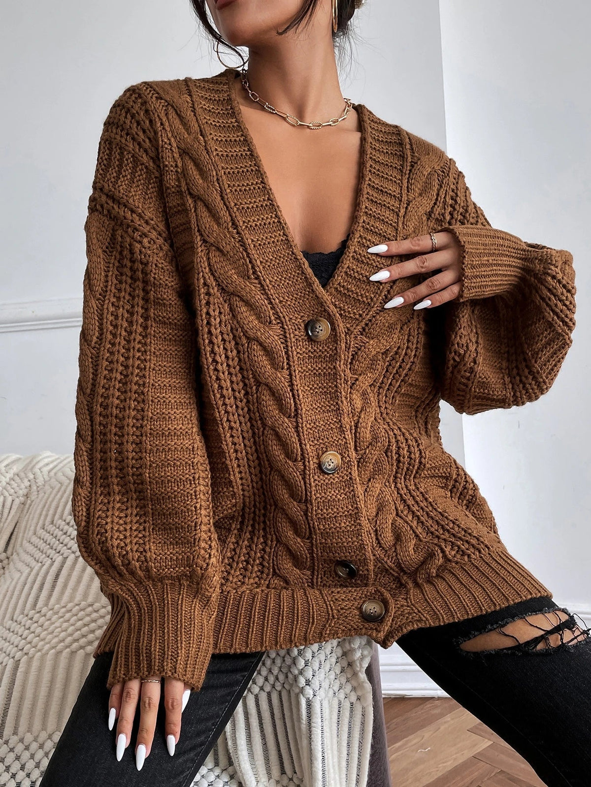 Cardigan oversize a trecce