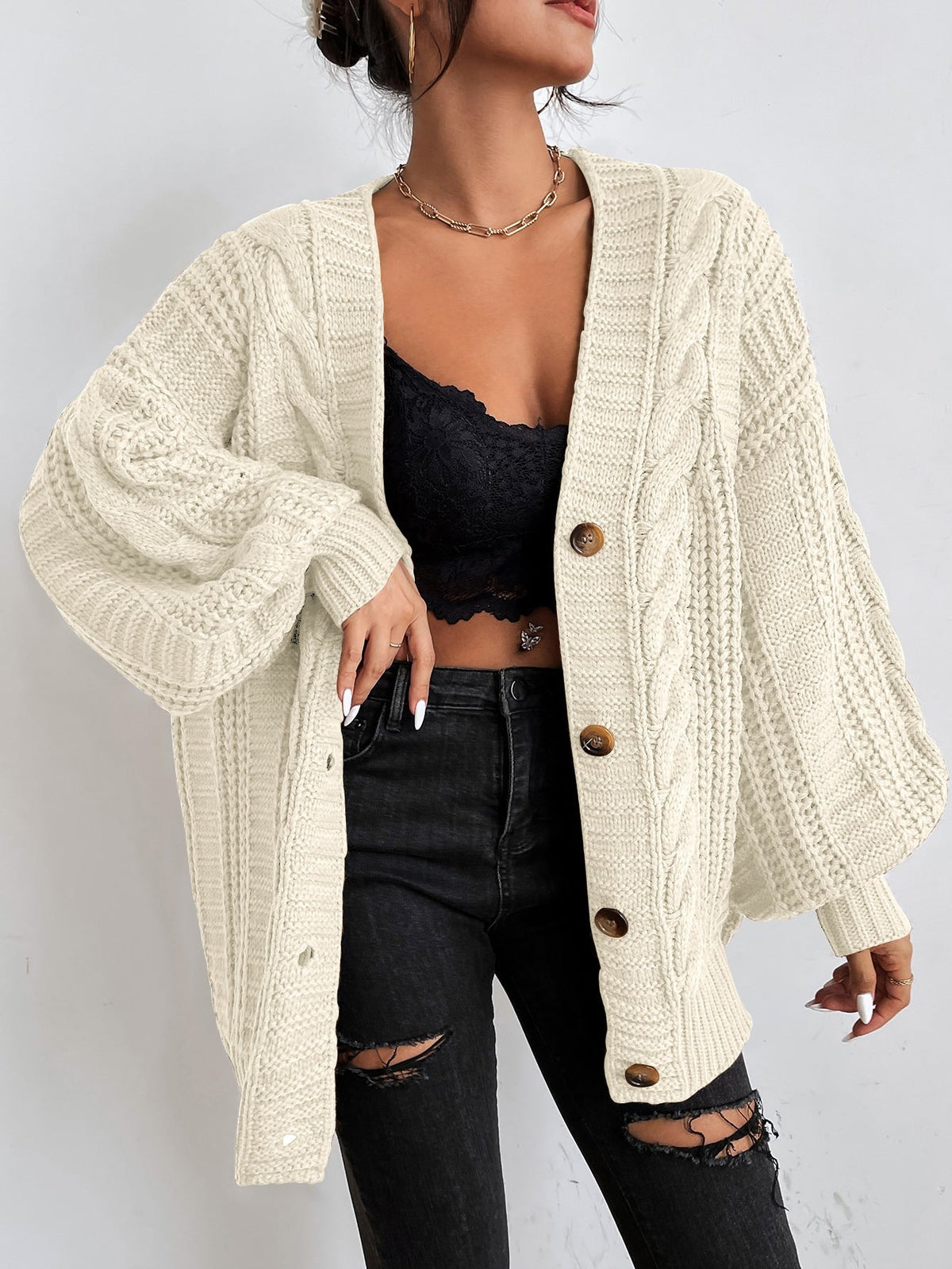 Cardigan oversize a trecce