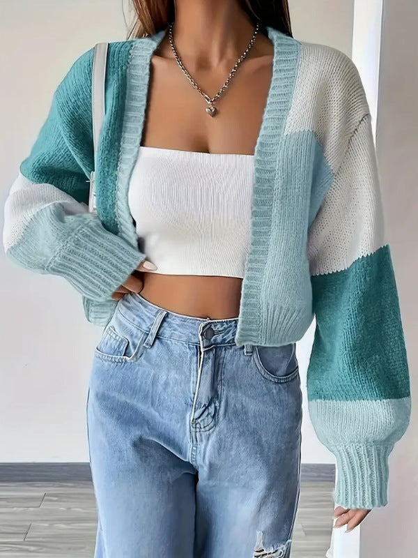 Cardigan corto a blocchi di colore con bottoni - Elora Boutique
