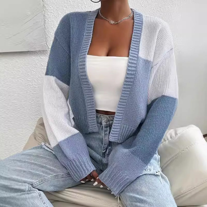 Cardigan corto a blocchi di colore con bottoni