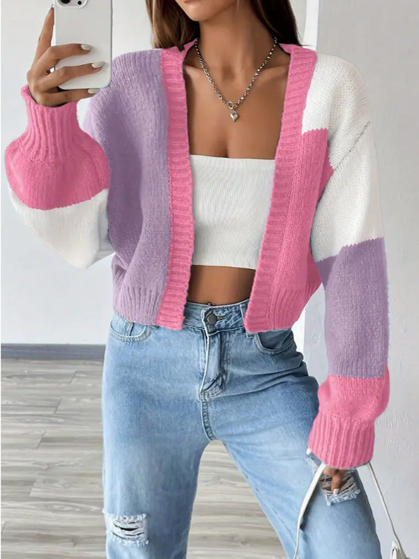 Cardigan corto a blocchi di colore con bottoni