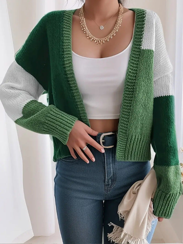 Cardigan corto a blocchi di colore con bottoni