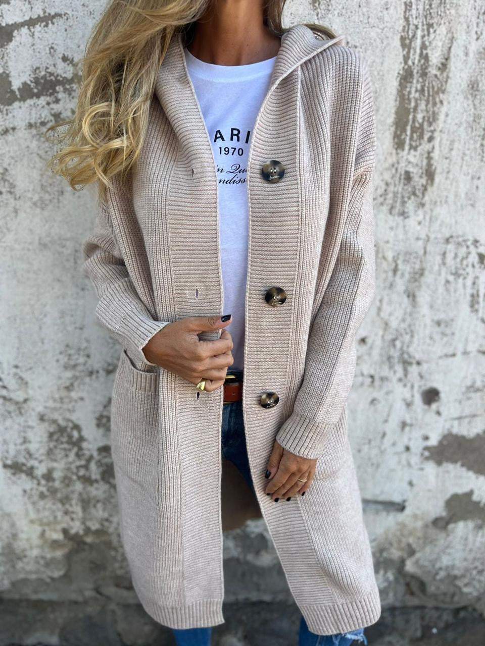 Cardigan lungo da donna in maglia con bottoni - Elora Boutique
