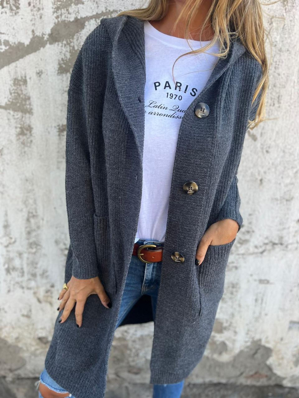Cardigan lungo da donna in maglia con bottoni