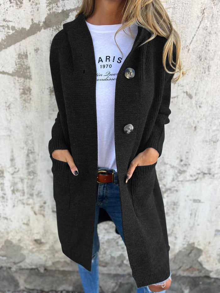 Cardigan lungo da donna in maglia con bottoni