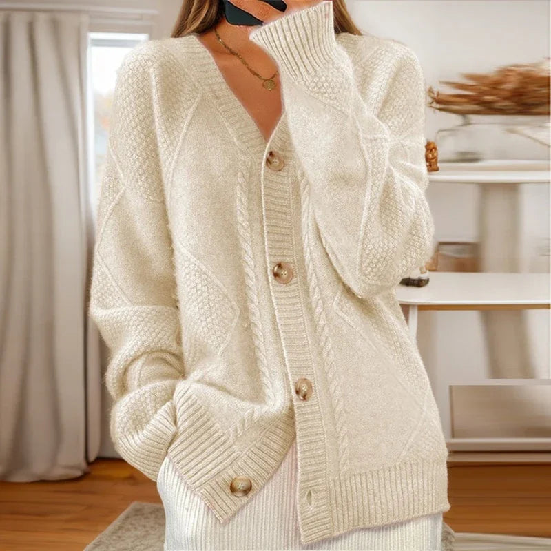 Cardigan classico a trecce con bottoni