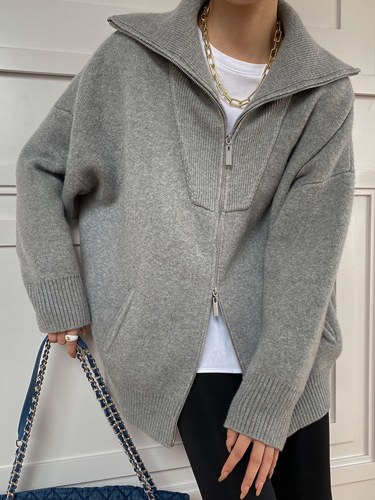 Cardigan casual oversize con collo aperto - Elora Boutique