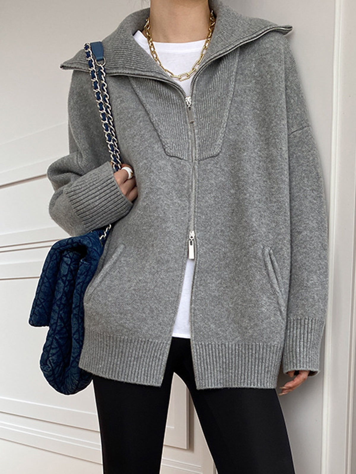 Cardigan casual oversize con collo aperto - Elora Boutique