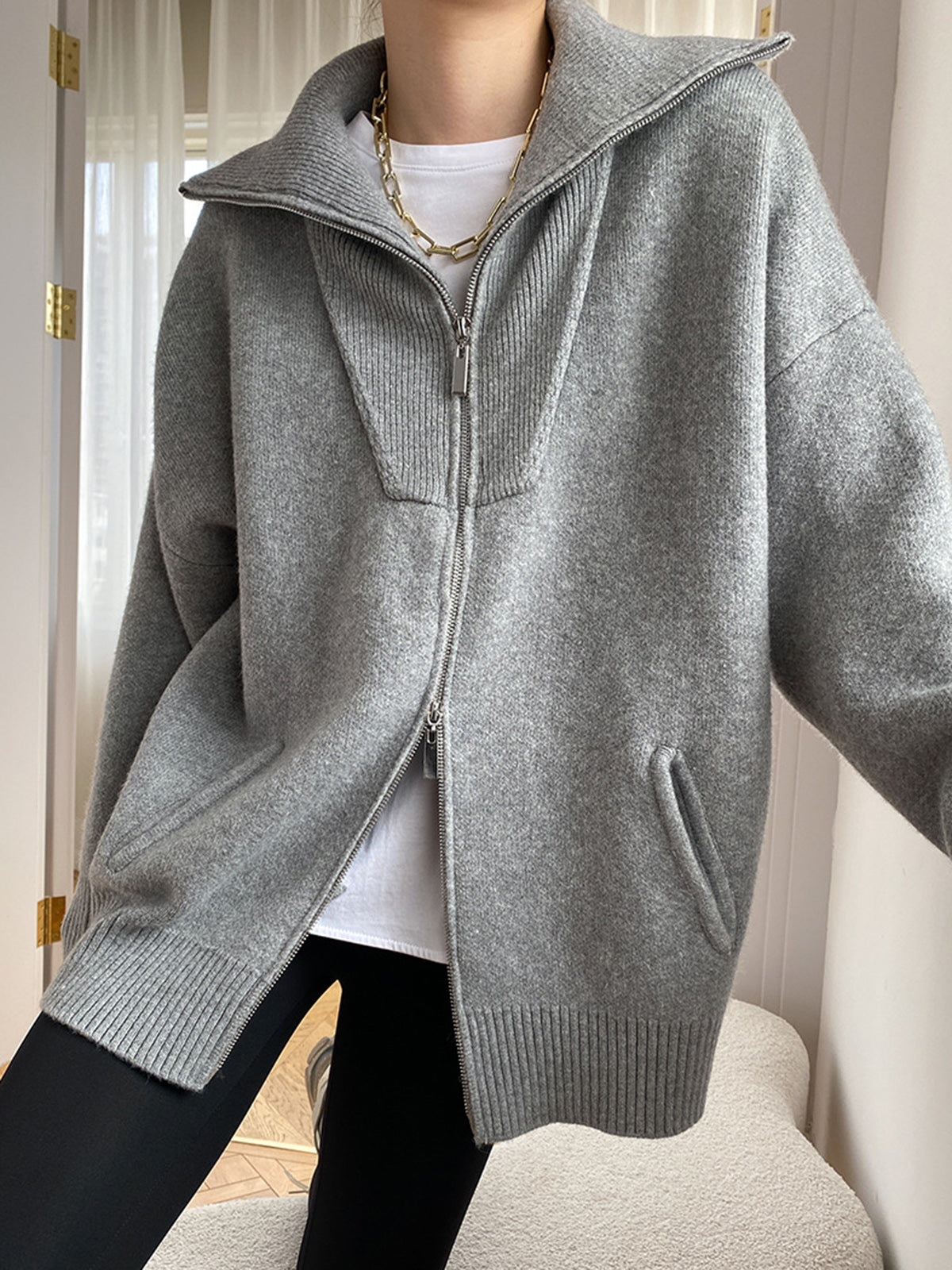 Cardigan casual oversize con collo aperto - Elora Boutique