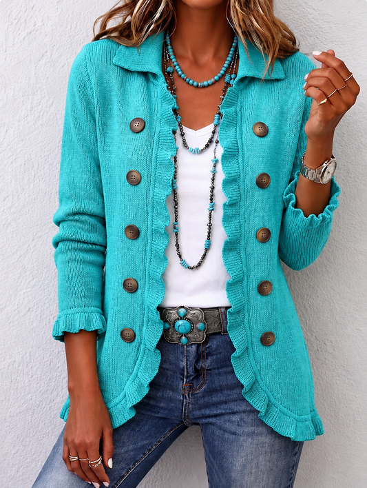 Maribel | Turquoise Ribbed Knit con volant giacca
