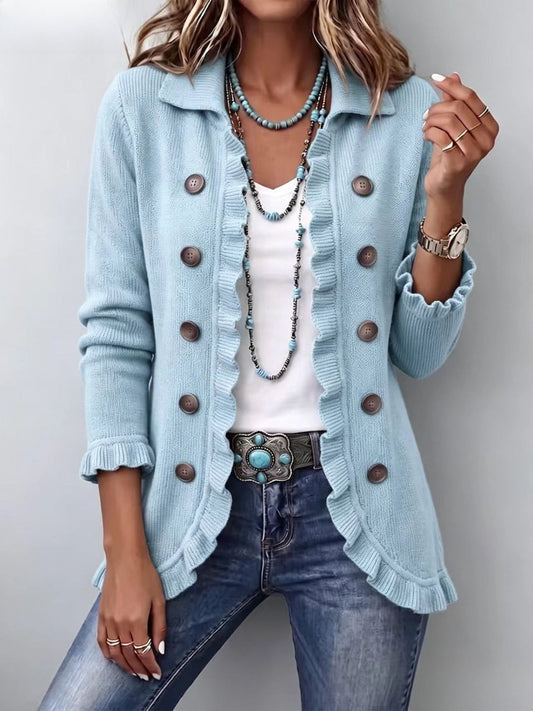 Cecilia | Powder Blue Ribbed Knit con volant giacca