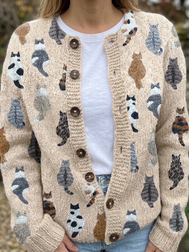 Charlotte™ | Cardigan caldo con stampa di gatti - Elora Boutique