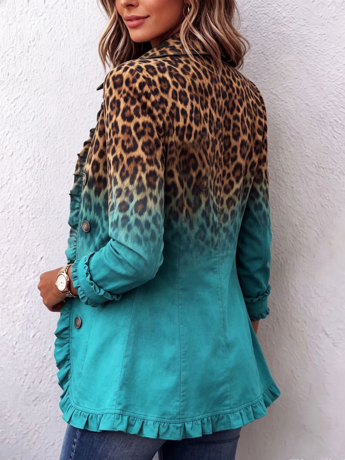 Elspeth | leopardata sfumata con volant blazer giacca