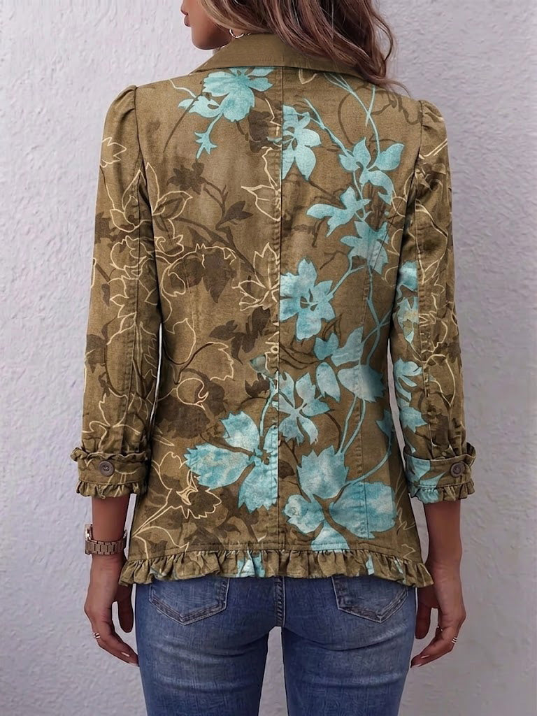 Sundara | Boho sfumata vintage floreale con volant giacca