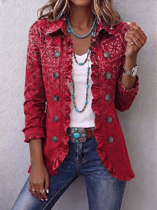 Criselle | bohémien paisley Ombre a stampa con volant giacca