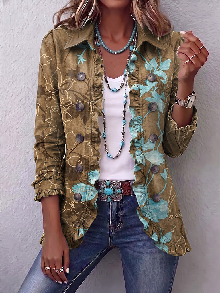 Sundara | Boho sfumata vintage floreale con volant giacca