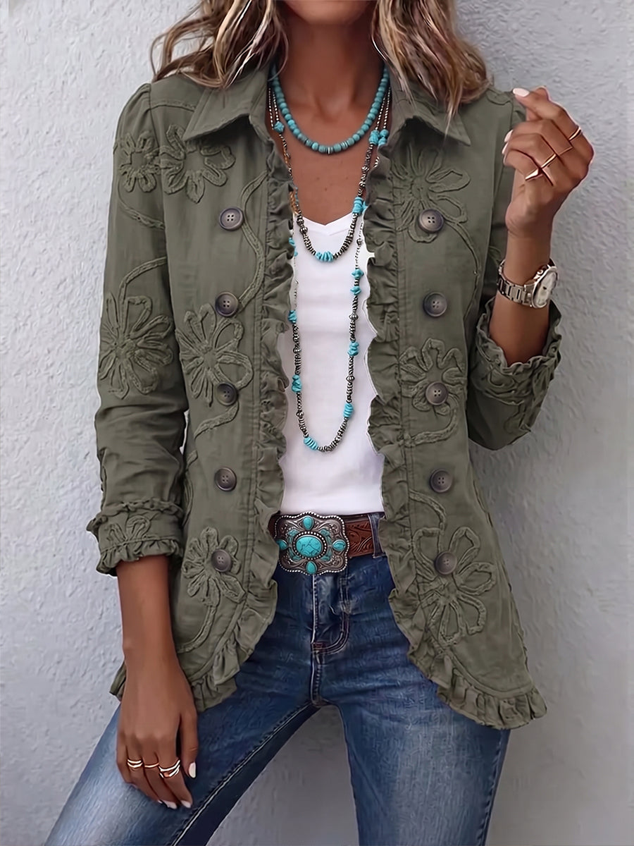 Kamberly | boho chic con ricami floreali utility con bordi a volant giacca