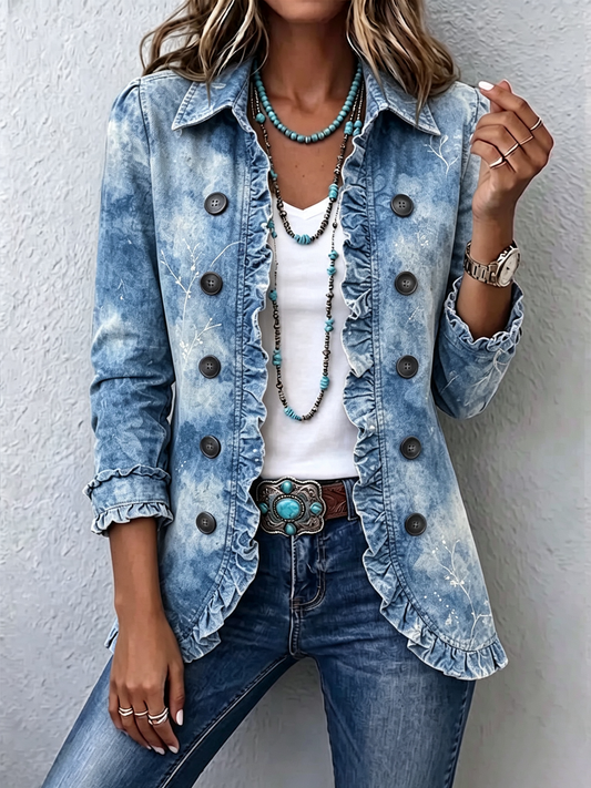 Jemison | stile boho sfumata vintage a stampa botanica con dettagli a volant giacca