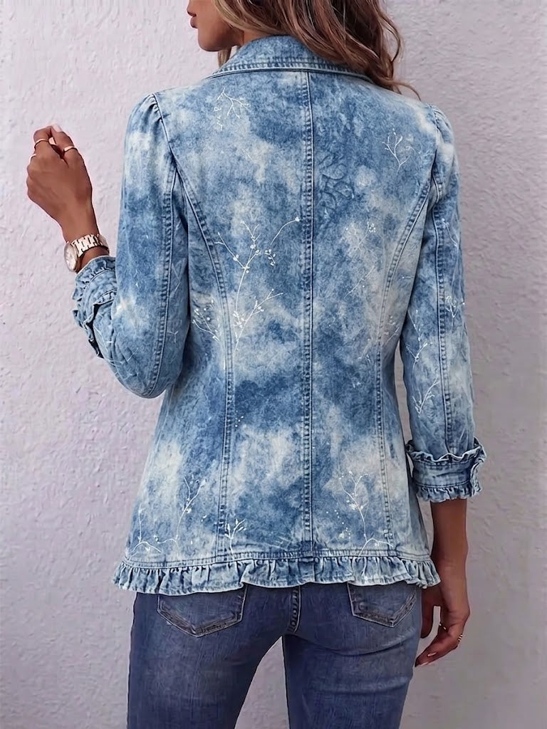 Jemison | stile boho sfumata vintage a stampa botanica con dettagli a volant giacca