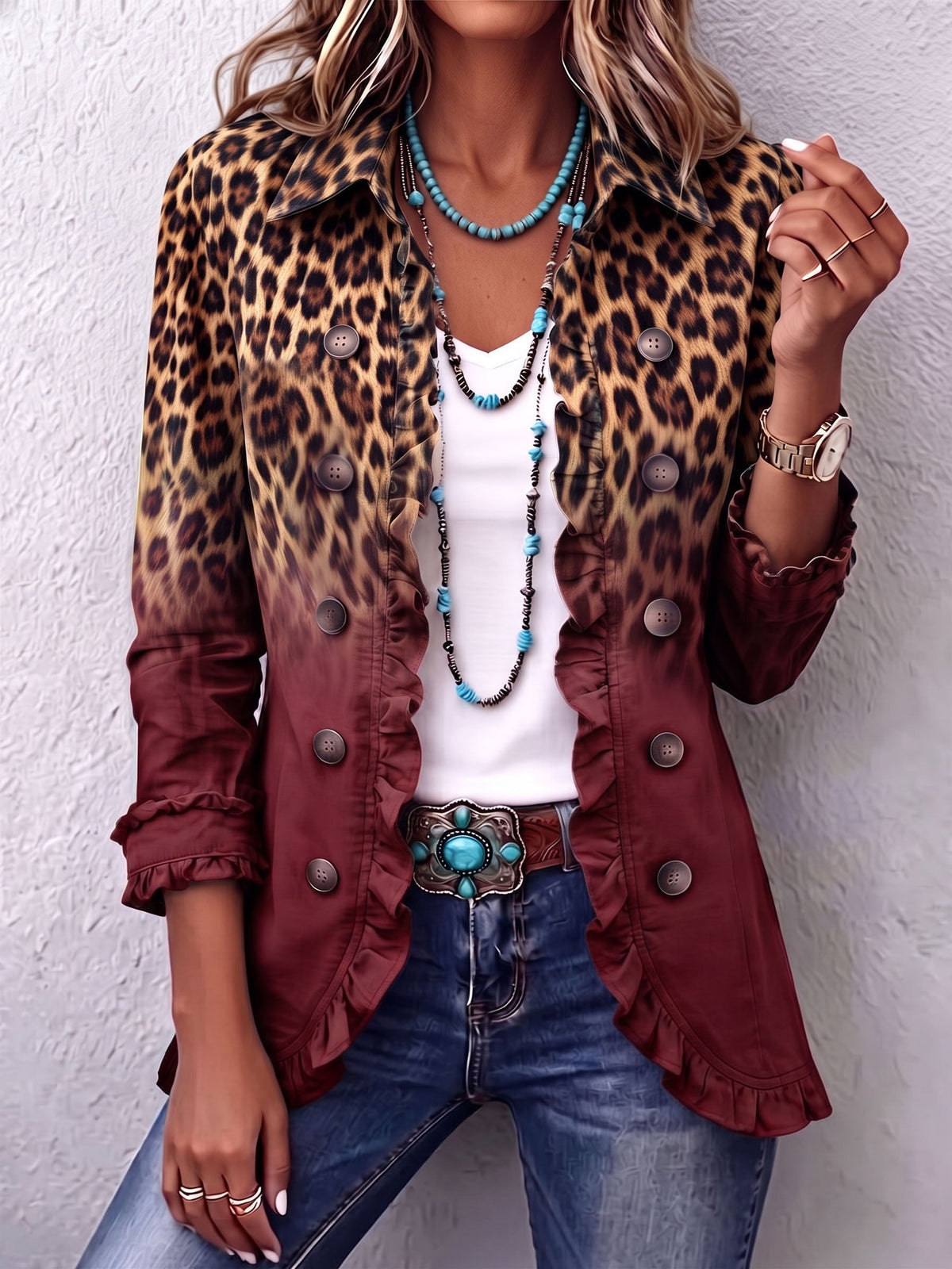 Elspeth | leopardata sfumata con volant blazer giacca