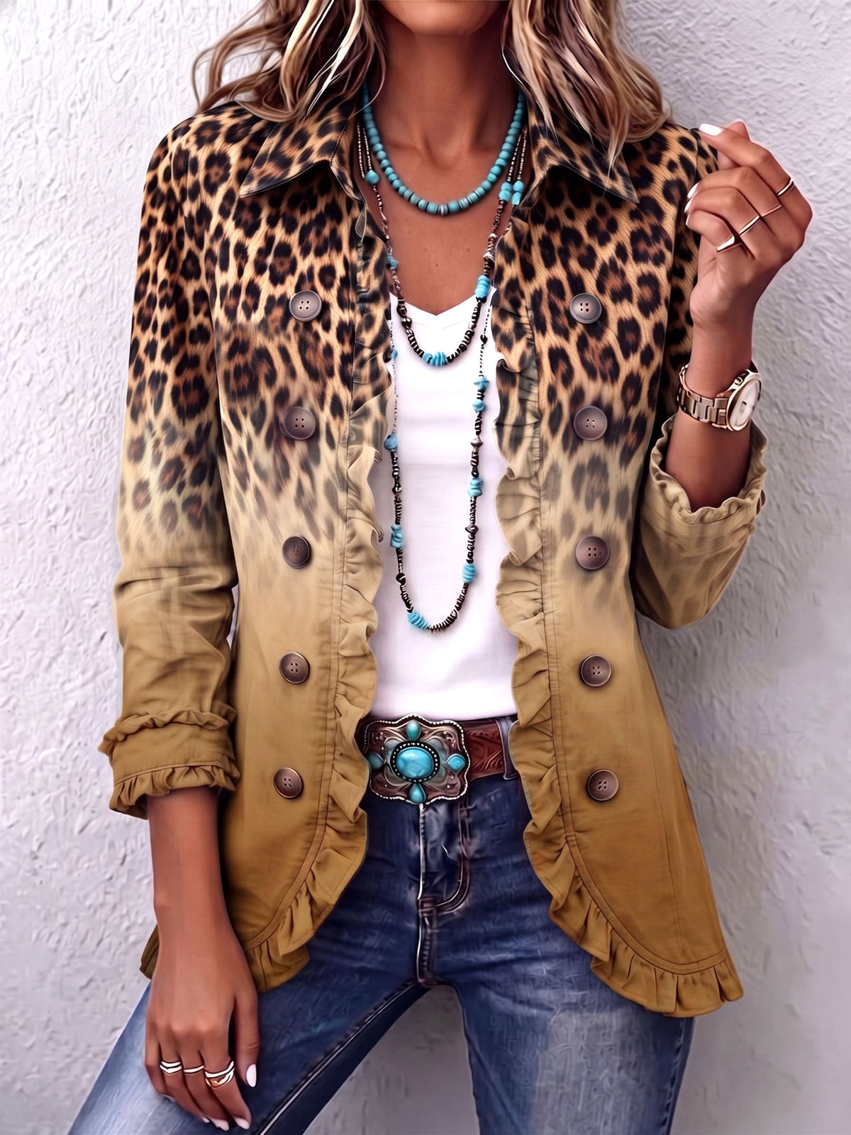 Marlowe | leopardata sfumata con volant blazer giacca