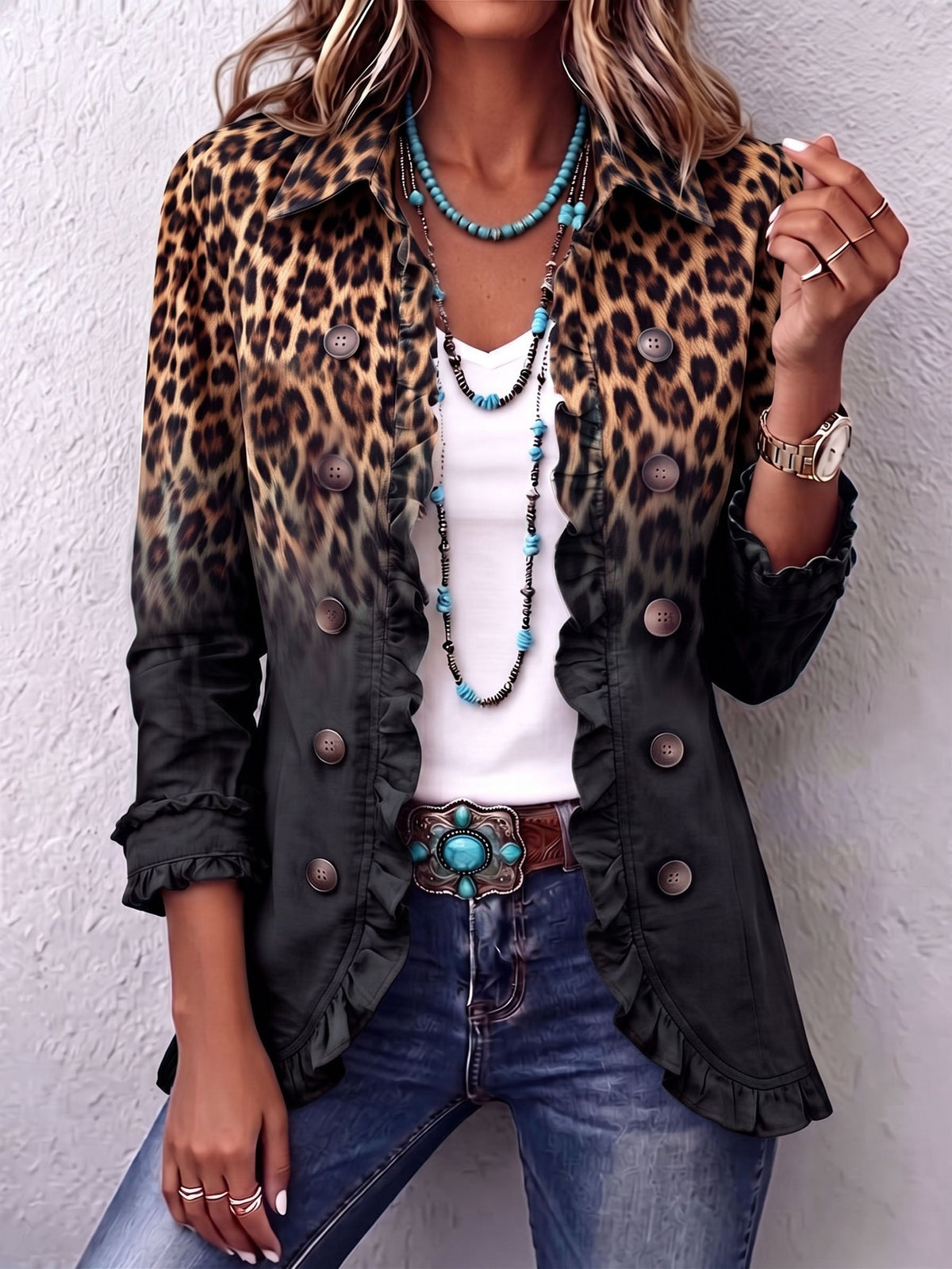 Sabina | leopardata sfumata con volant blazer giacca