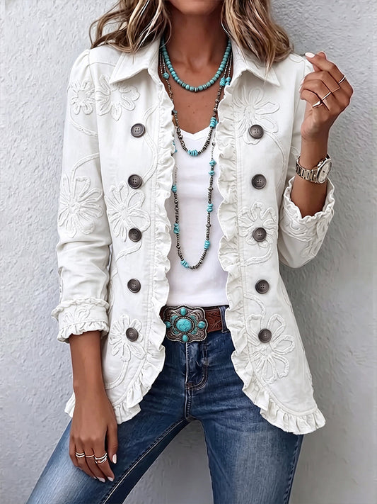 Marisol | Ivory con ricami floreali utility con bordi a volant giacca